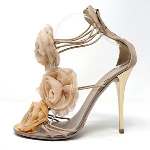 Giuseppe Zanotti Flower Embellished Stiletto Heels Gold Heel Sandals Size 39